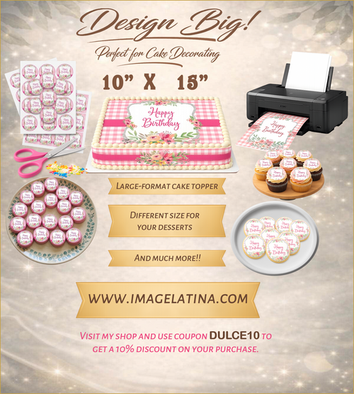 Hoja de azúcar (Diseño Personalizado) para decoracion de postres, tamaño regular