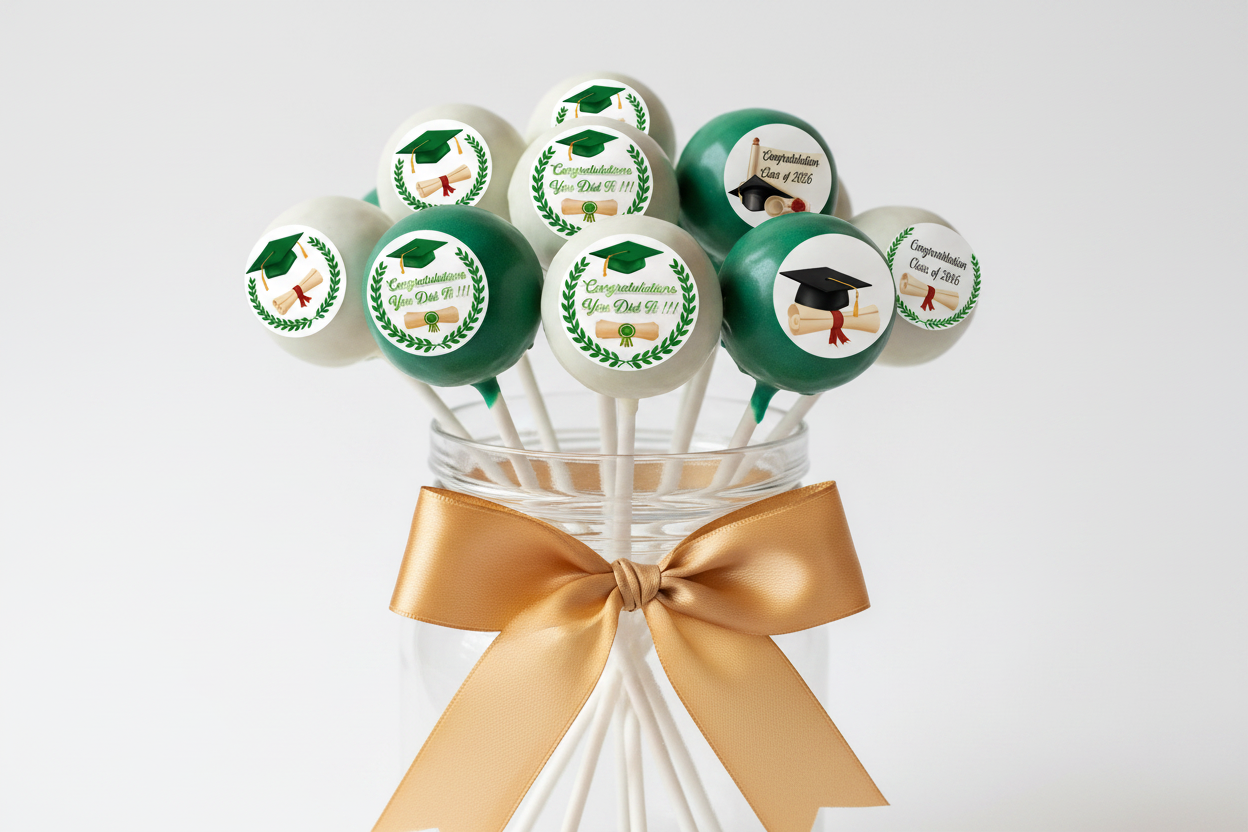 Sugar sheet for dessert decoration, (Graduation) 20 round images of 1.81”