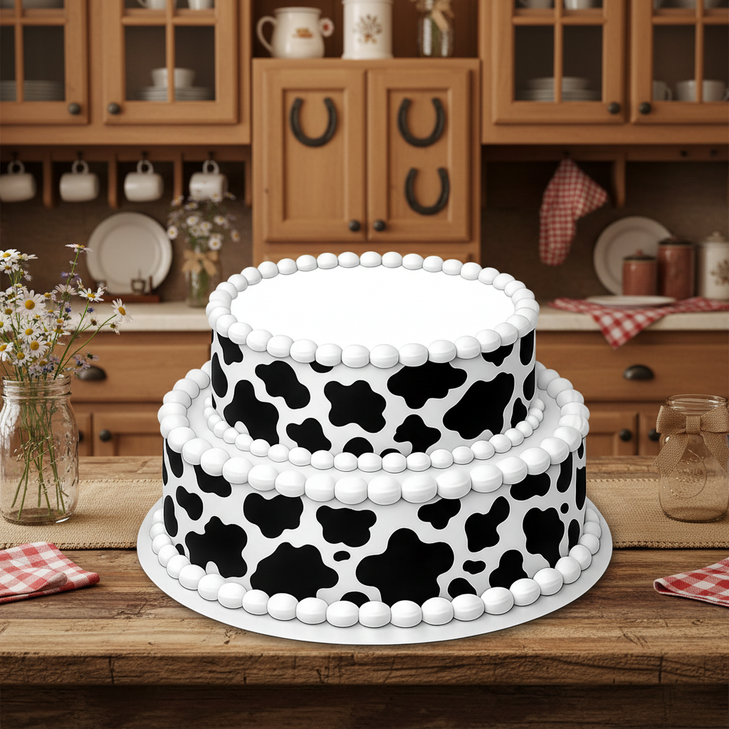 Pastel cow print en cocina vaquera