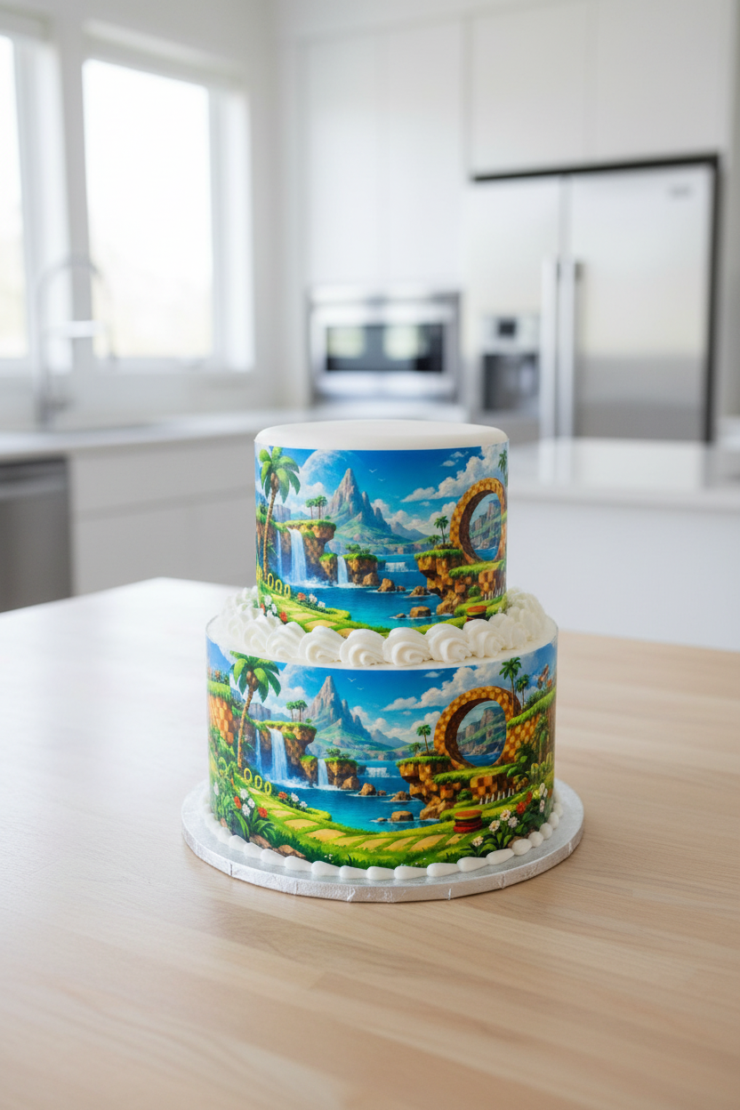Pastel de 2 pisos con envoltura Sonic