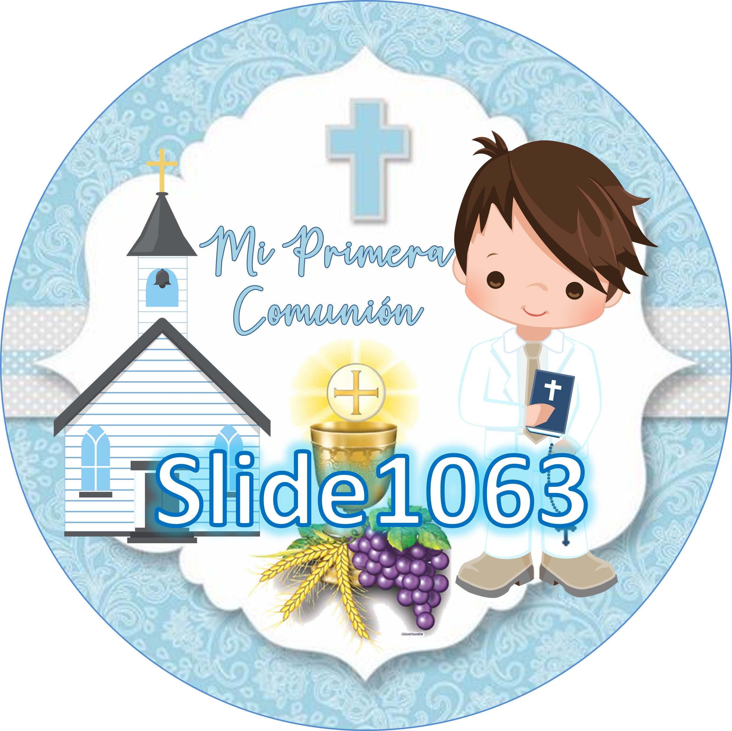 Sugar sheet for dessert decoration, (First Communion) 8” or 20 round images of 1.81”
