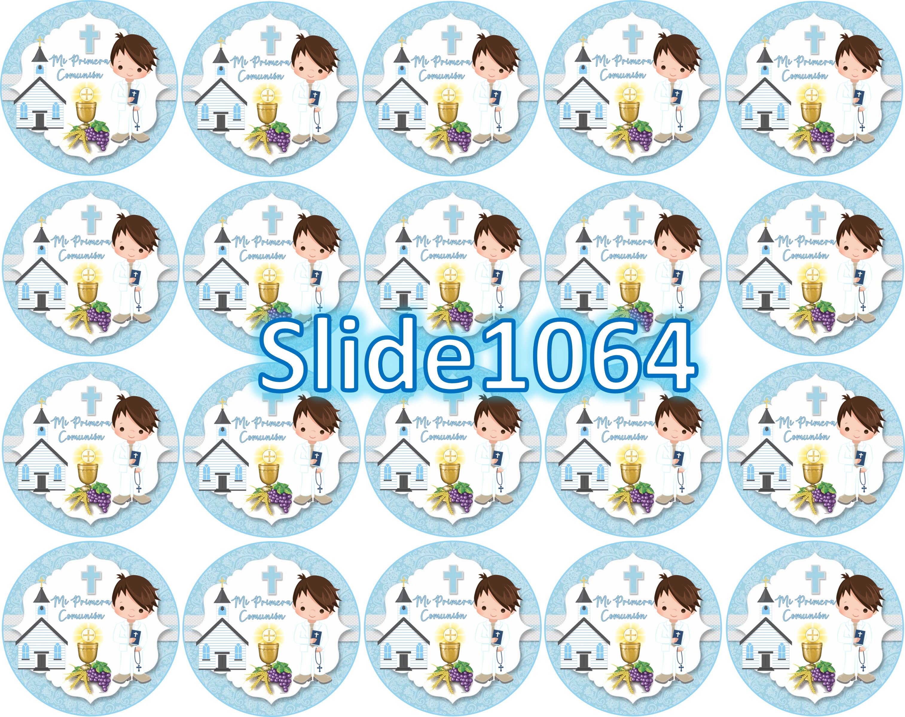 Sugar sheet for dessert decoration, (First Communion) 8” or 20 round images of 1.81”