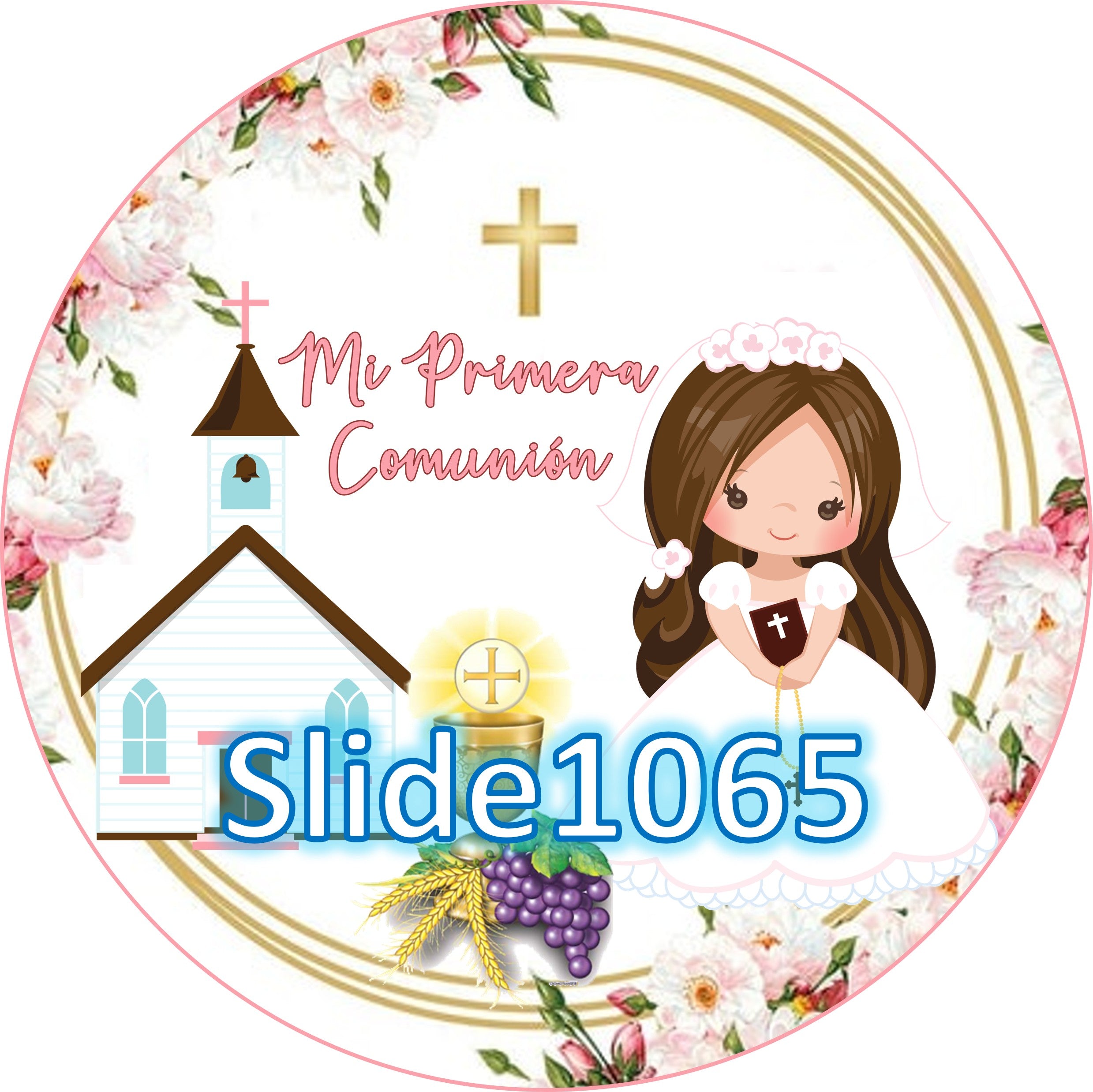 Sugar sheet for dessert decoration, (First Communion) 8” or 20 round images of 1.81”