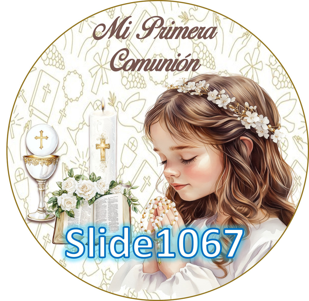 Sugar sheet for dessert decoration, (First Communion) 8” or 20 round images of 1.81”