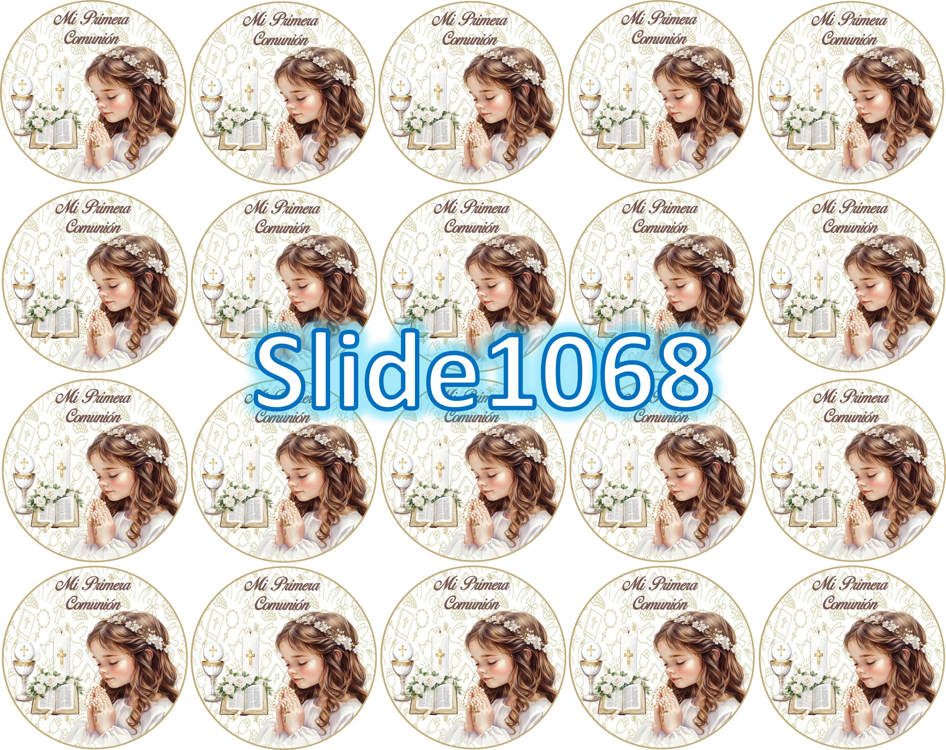Sugar sheet for dessert decoration, (First Communion) 8” or 20 round images of 1.81”