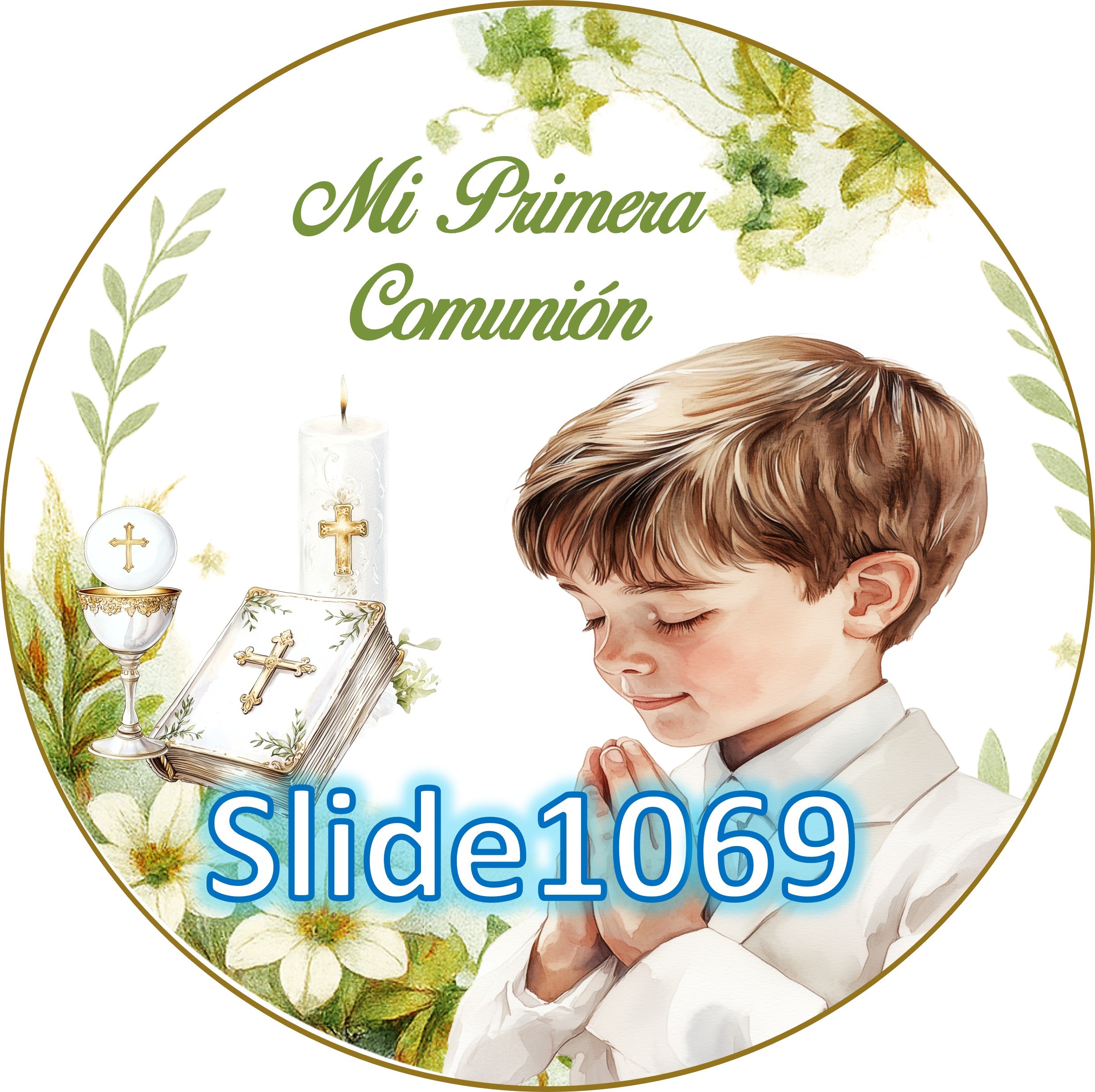Sugar sheet for dessert decoration, (First Communion) 8” or 20 round images of 1.81”