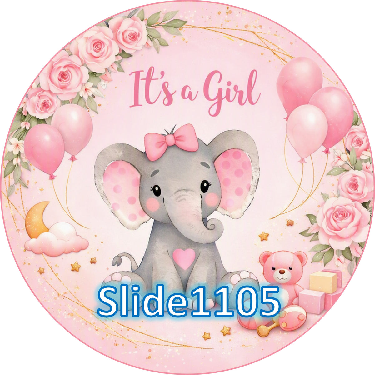 Edible sugar sheet for dessert decoration, (Girl Baby Shower Design) 8" round or 20 images of 1.81" round