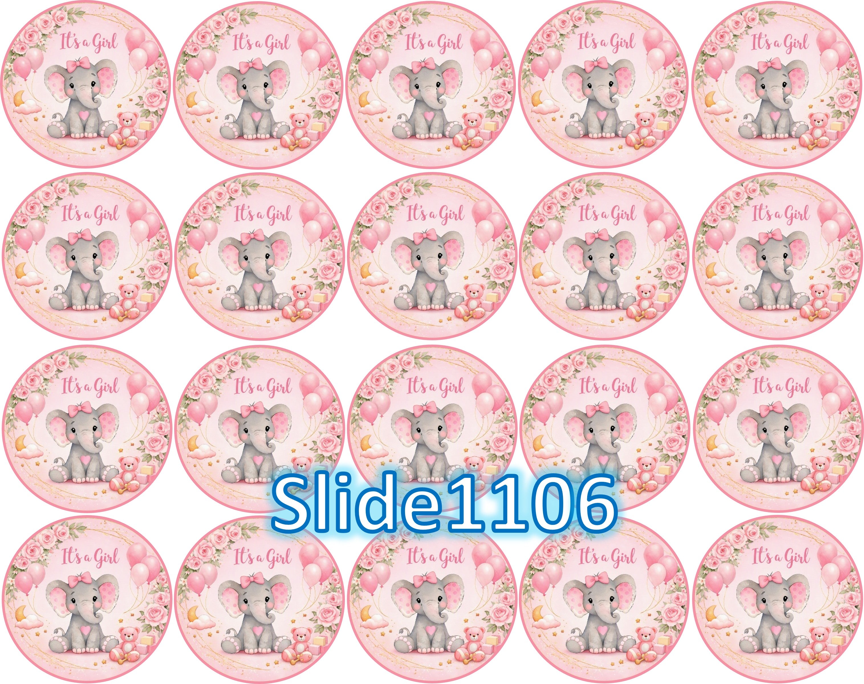 Edible sugar sheet for dessert decoration, (Girl Baby Shower Design) 8" round or 20 images of 1.81" round