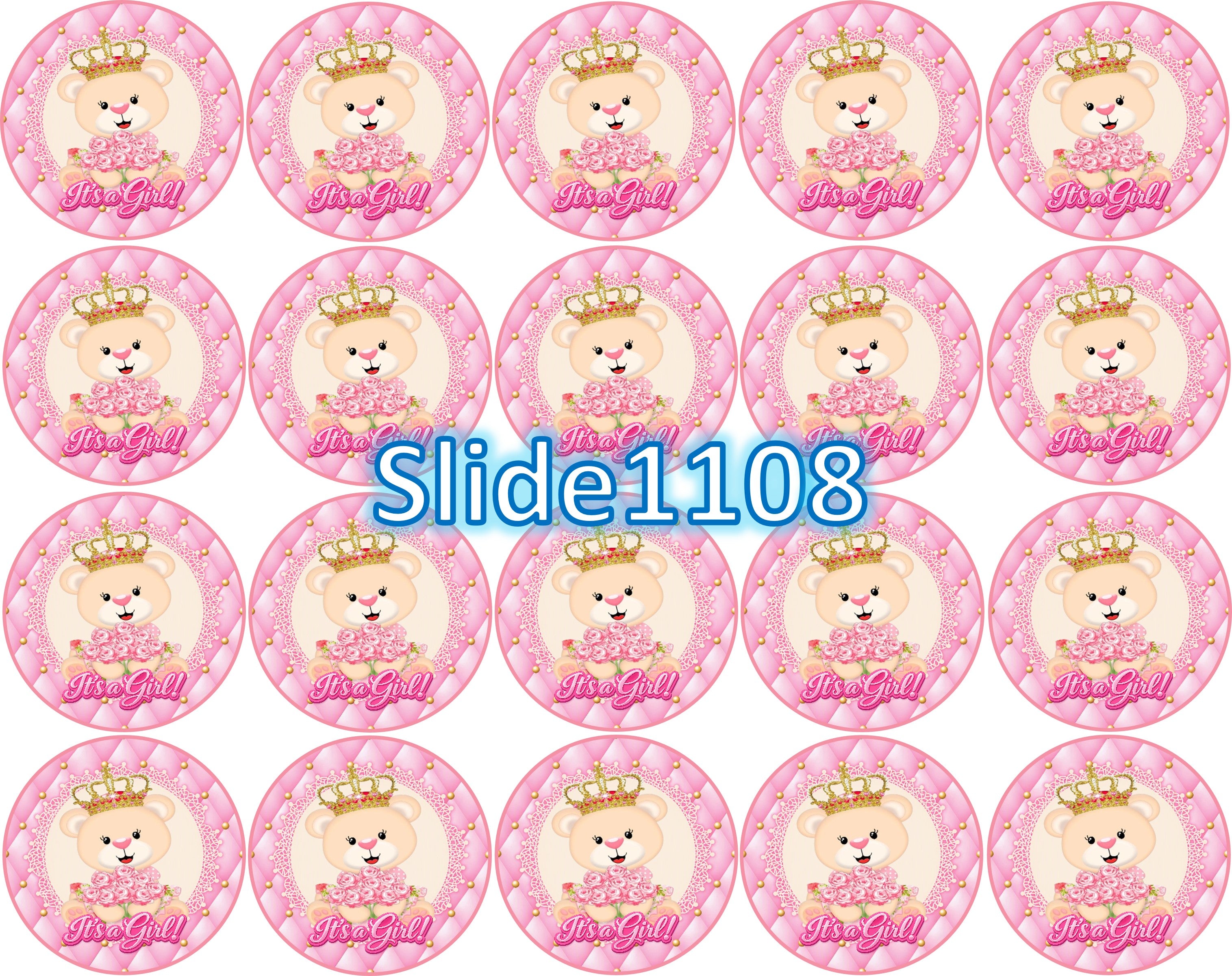 Edible sugar sheet for dessert decoration, (Girl Baby Shower Design) 8" round or 20 images of 1.81" round