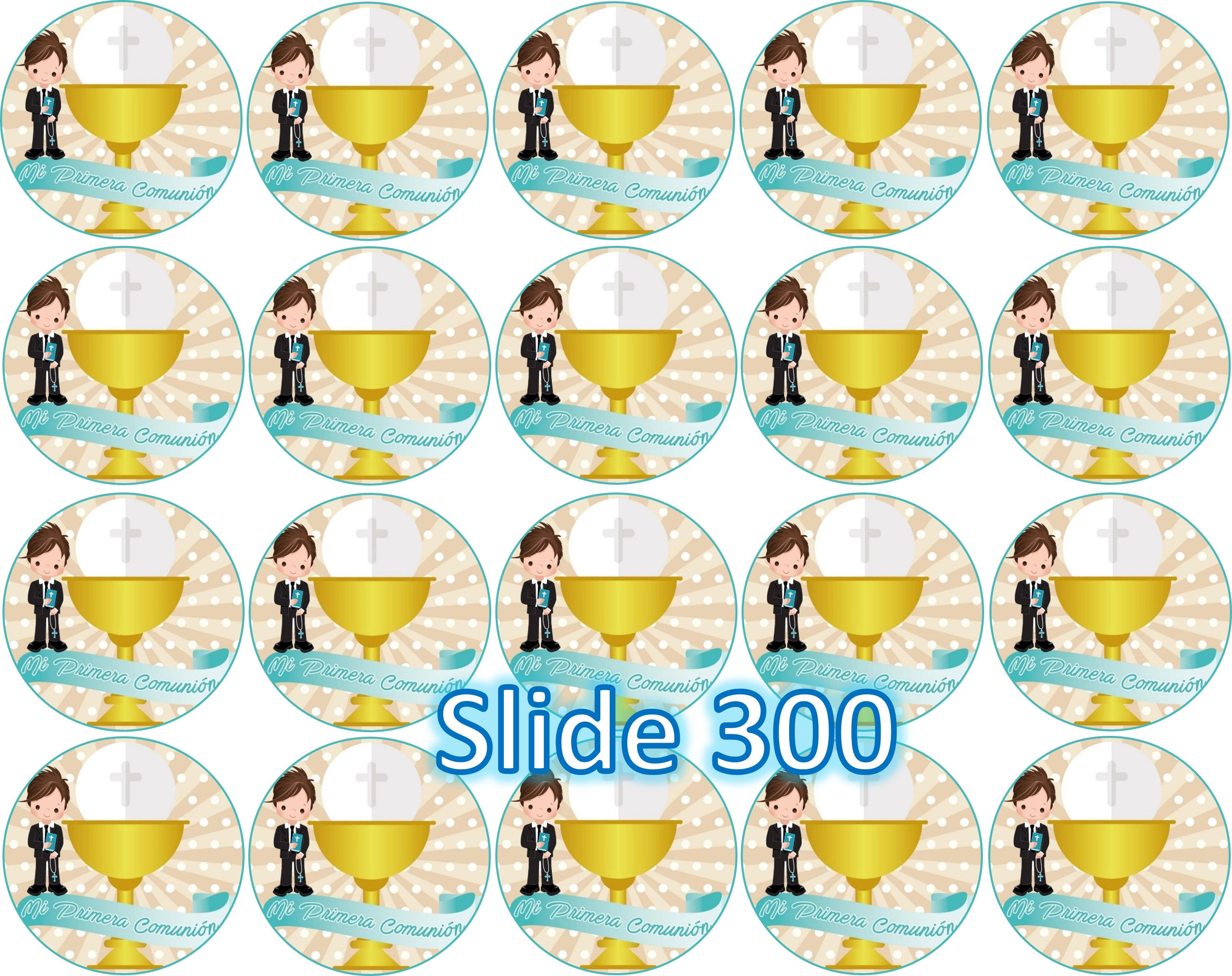 Sugar sheet for dessert decoration, (First Communion) 8” or 20 round images of 1.81”