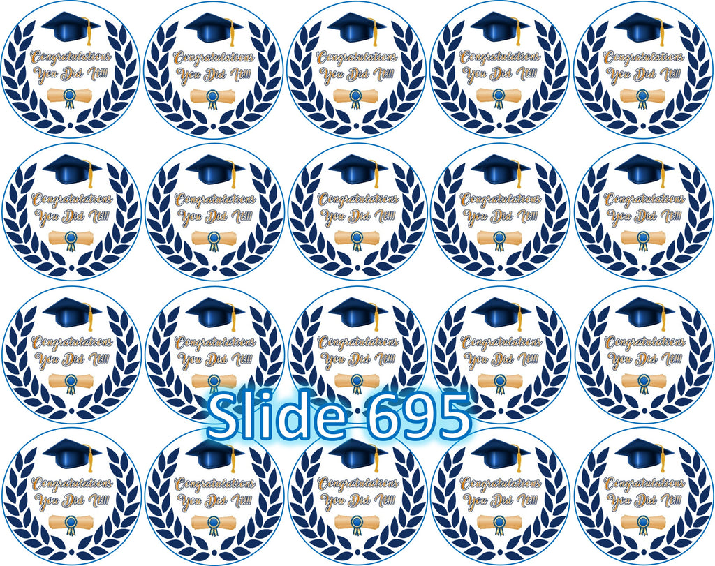 Sugar sheet for dessert decoration, (Graduation) 20 round images of 1.81”