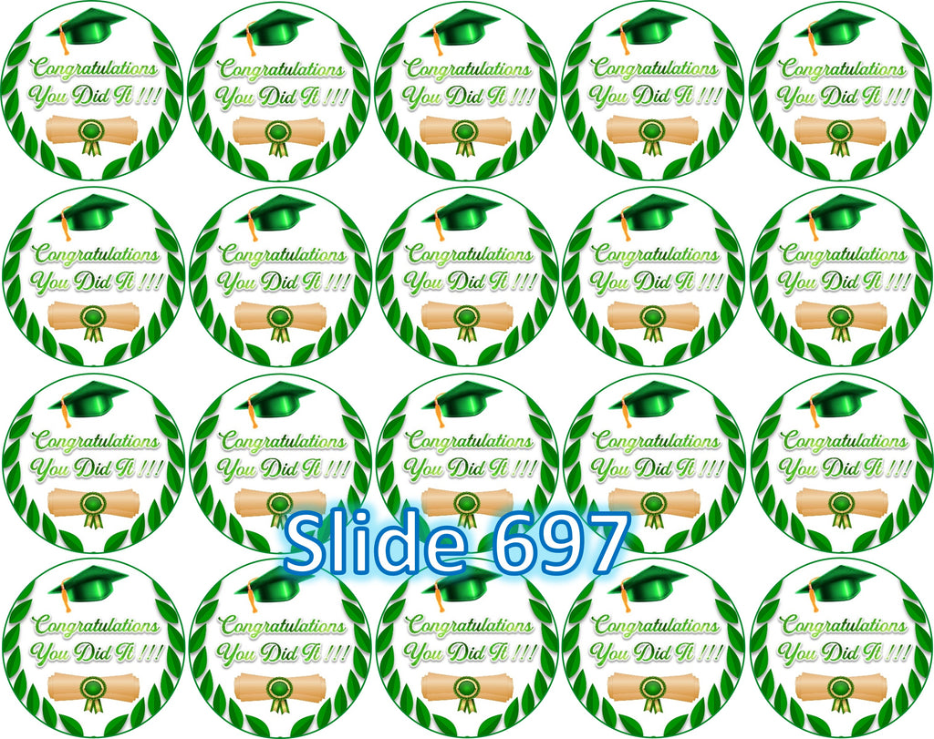 Sugar sheet for dessert decoration, (Graduation) 20 round images of 1.81”