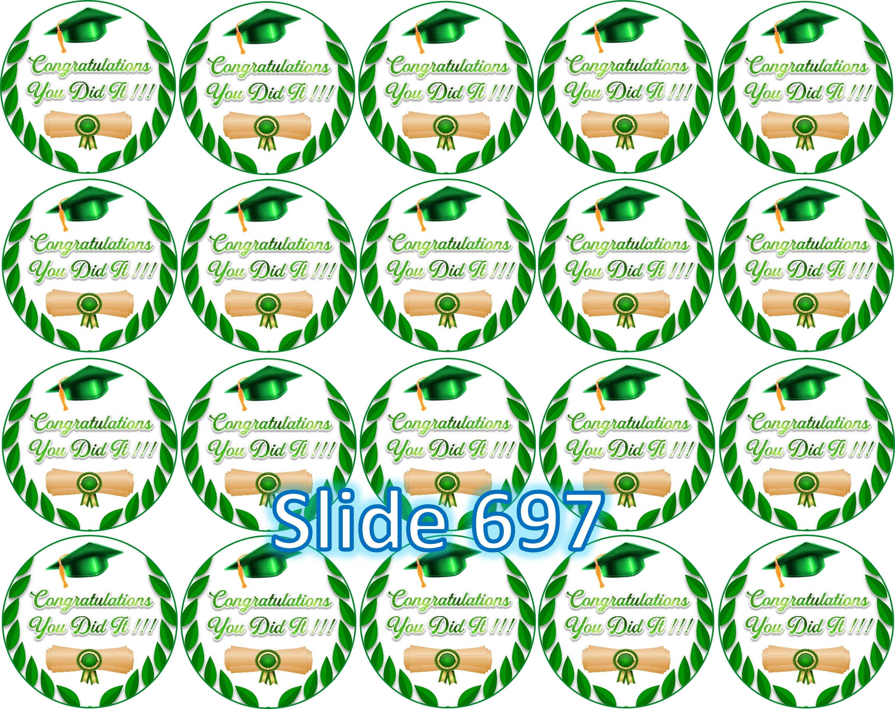 Papel de azúcar comestible para oreos, cupcakes y mas… (Graduación) 20 imágenes de 1.81” en redondo