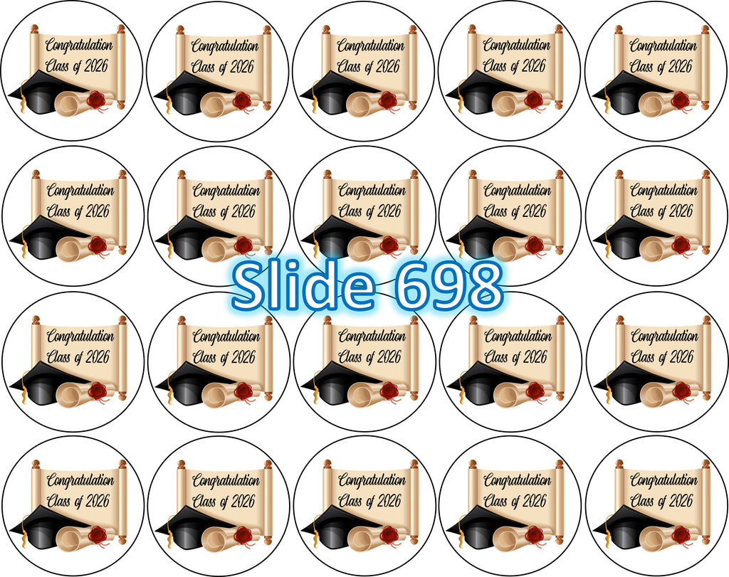 Sugar sheet for dessert decoration, (Graduation) 20 round images of 1.81”
