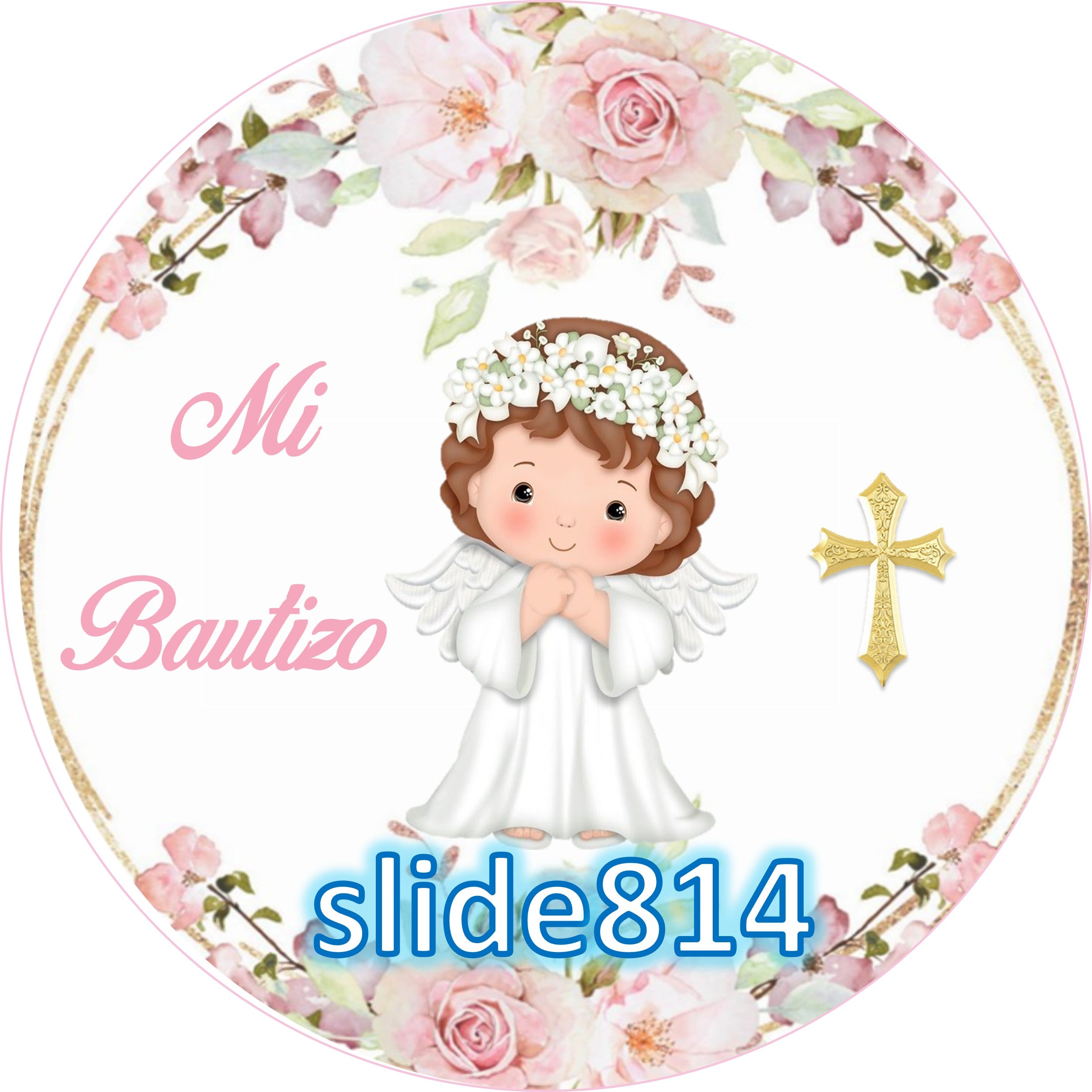 Sugar sheet for dessert decoration, (My Baptism) 8” or 20 images of 1.81” in round