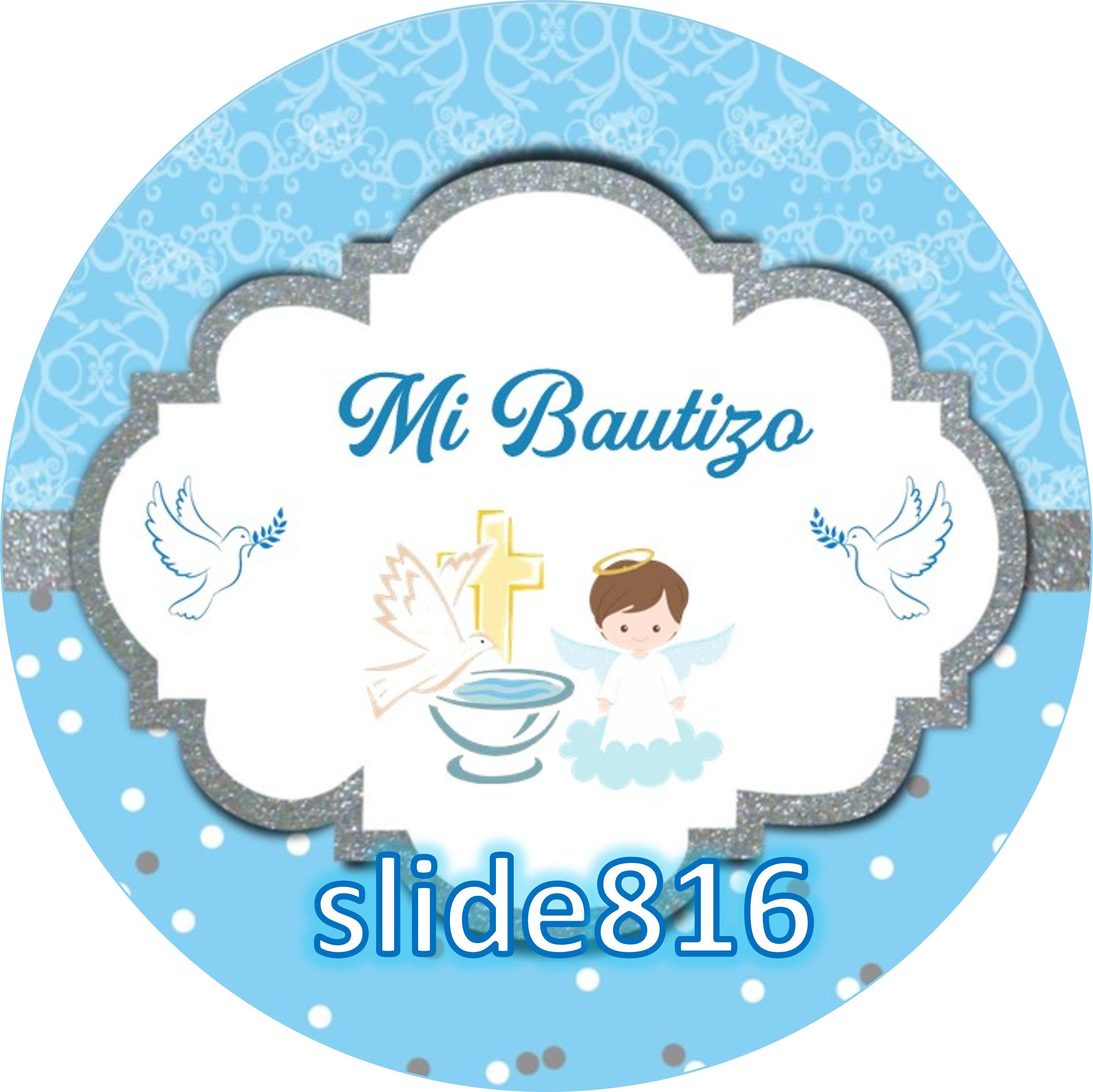 Sugar sheet for dessert decoration, (My Baptism) 8” or 20 images of 1.81” in round