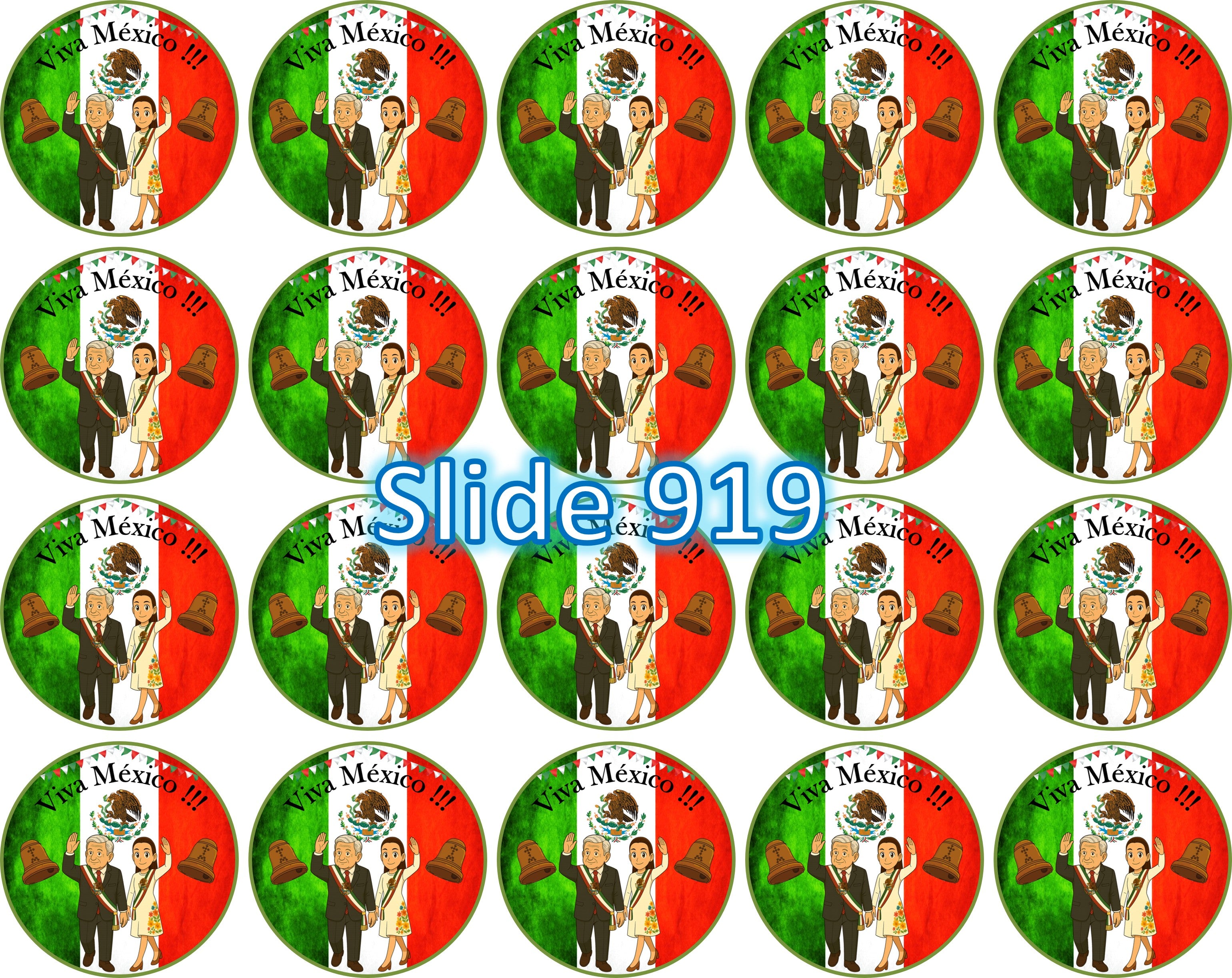 Hoja de azúcar para decoracion de postres, (Fiesta Mexicana) de 8” o 20 imagenes de 1.81” en redondo