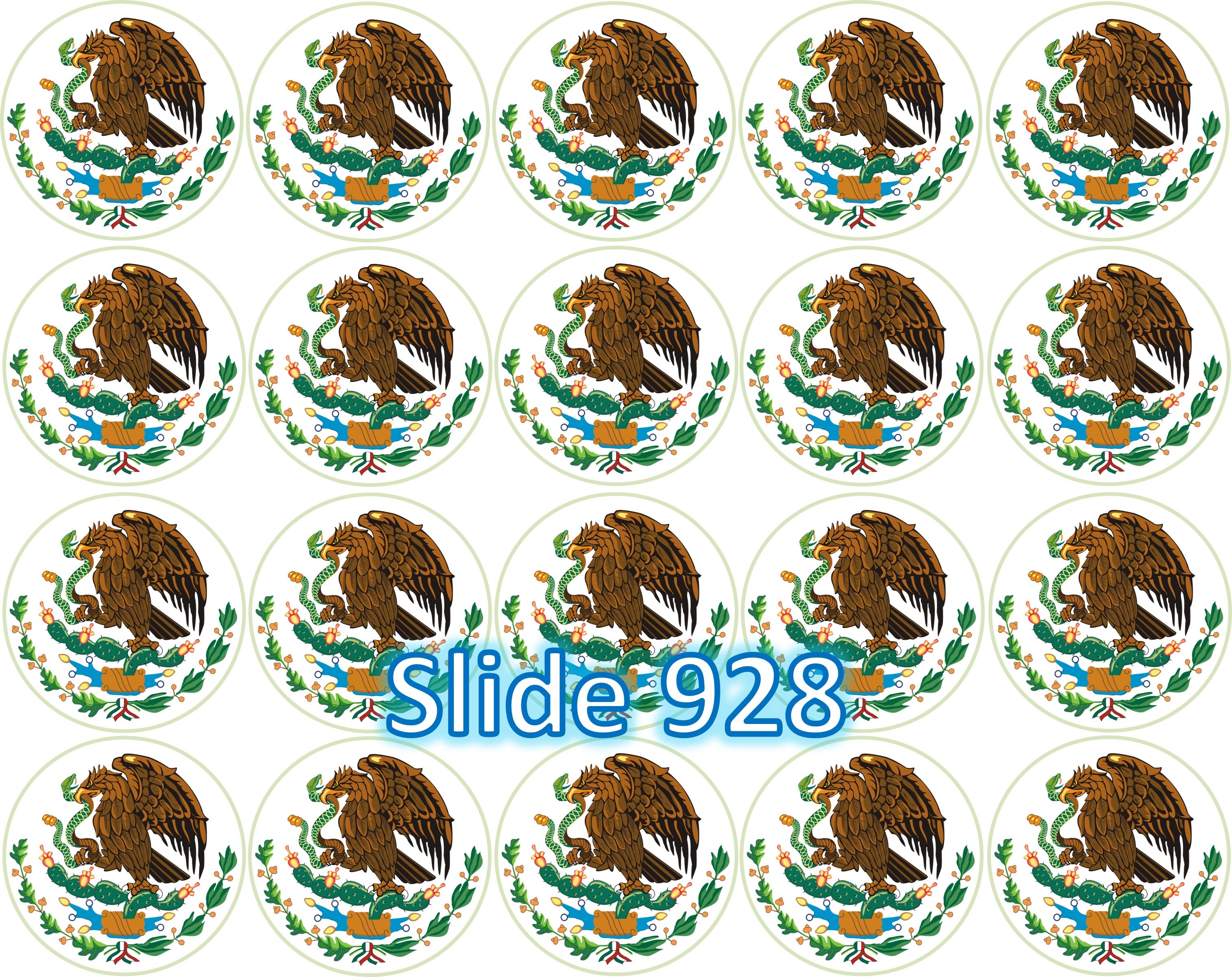 Hoja de azúcar para decoracion de postres, (Fiesta Mexicana) de 8” o 20 imagenes de 1.81” en redondo